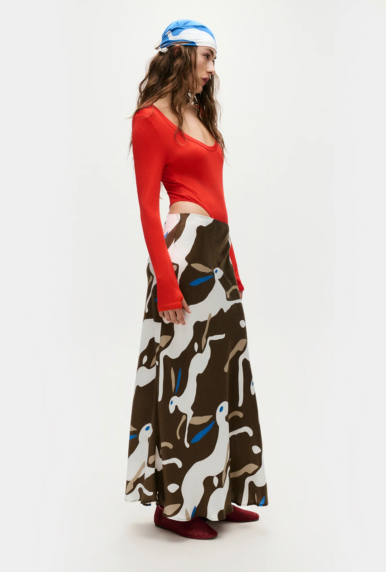 Long Bias Cut Skirt Rabbit Dark Earth - Image 3