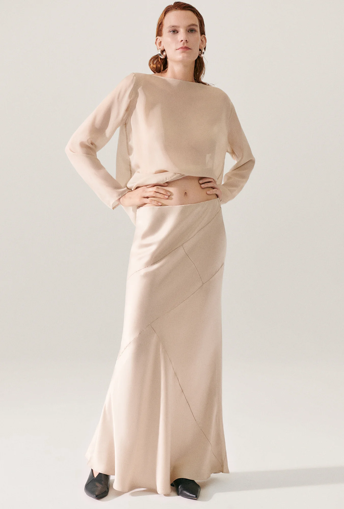 Splice Long Bias Cut Skirt Hazelnut - Image 4